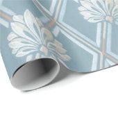 旧式の青い格子ファンの壁紙パターン ラッピングペーパー (ロールコーナー)