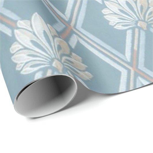 旧式の青い格子ファンの壁紙パターン ラッピングペーパー (ロールコーナー)