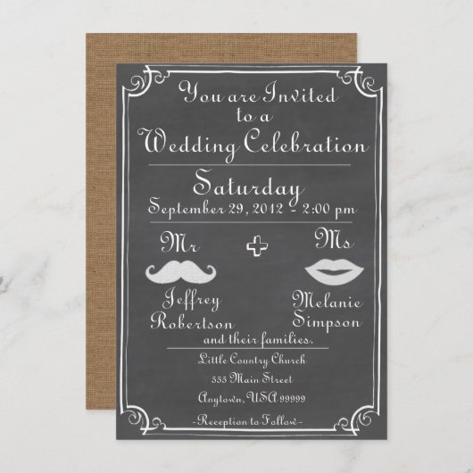 旧式の黒板の結婚式招待状 招待状 (正面/裏面)