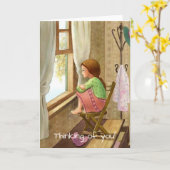 旧式カード、家、女の子は、悔やみや弔慰よく得ます カード (黄色い花)