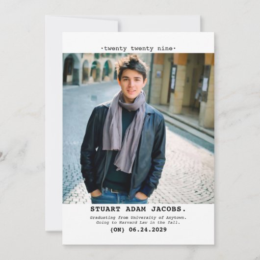 旧式タイプライターの卒業発表 案内状 (正面)