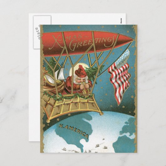 旧式X-Masの挨拶のアメリカ人サンタ シーズンポストカード (正面/裏面)