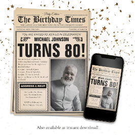 旧新聞おもしろいカスタム写真第80回バースデーパーティー 招待状