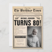 旧新聞おもしろいカスタム写真第80回バースデーパーティー 招待状 (正面)