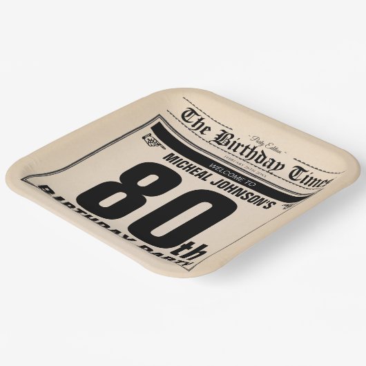 旧新聞おもしろい80thバースデーパーティーカスタム ペーパープレート (傾斜あり)