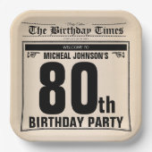 旧新聞おもしろい80thバースデーパーティーカスタム ペーパープレート (正面)