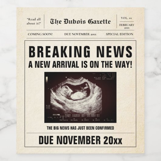 旧新聞ベビーが妊娠発表を明らかにする ワインラベル (シングルラベル)