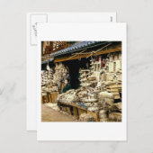 旧日本で正月の飾り付けをヴィンテージ シーズンポストカード (正面/裏面)