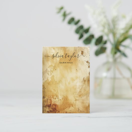 旧木グランジ材金ゴールドイヤリング表示 名刺 (スタンド正面)
