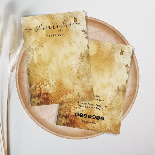 旧木グランジ材金ゴールドイヤリング表示 名刺