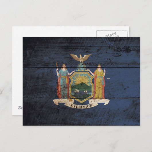 旧木目に関するニューヨーク州旗 ポストカード (正面/裏面)