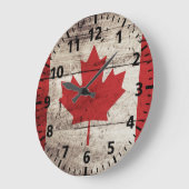 旧木目のカナダ国旗 ラージ壁時計 (傾斜)