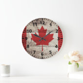 旧木目のカナダ国旗 ラージ壁時計 (ホーム)