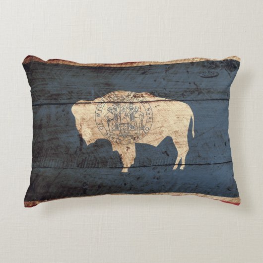 旧木目のワイオミング州旗 アクセントクッション (正面)