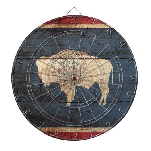 旧木目のワイオミング州旗 ダーツボード (正面)