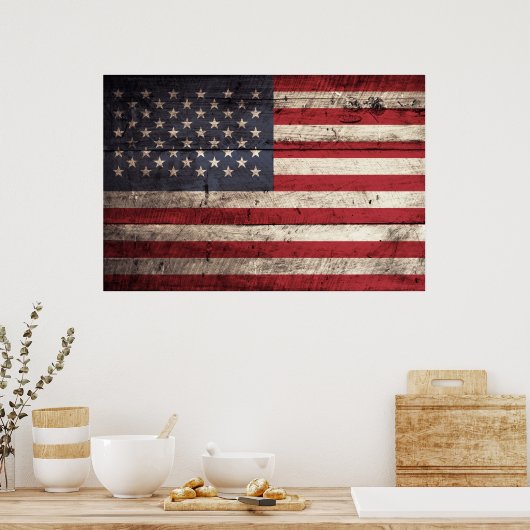 旧木目アメリカ国旗 ポスター (キッチン)