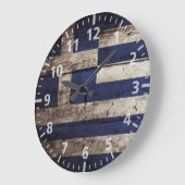 旧木目ギリシャ国旗 ラージ壁時計 (傾斜)