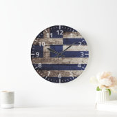 旧木目ギリシャ国旗 ラージ壁時計 (ホーム)