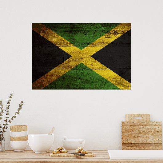 旧木目ジャマイカ国旗 ポスター (キッチン)