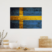 旧木目スウェーデン国旗 ポスター (キッチン)