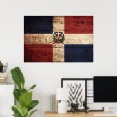 旧木目ドミニカ共和国国旗 ポスター (ホームオフィス)