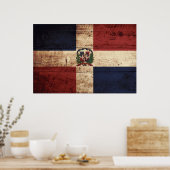 旧木目ドミニカ共和国国旗 ポスター (キッチン)