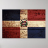 旧木目ドミニカ共和国国旗 ポスター (正面)