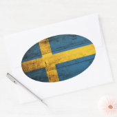 旧木製スウェーデン国旗 楕円形シール (封筒)