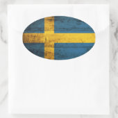 旧木製スウェーデン国旗 楕円形シール (バッグ)