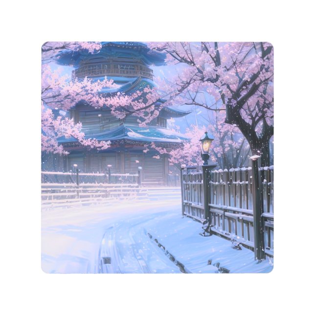 旧木造の寺院 メタルプリント (正面)