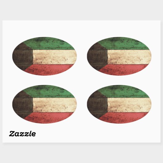 旧木造クウェート国旗 楕円形シール (シート)