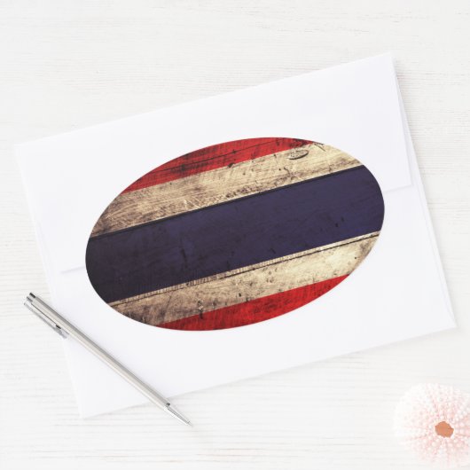 旧木造タイ国旗 楕円形シール (封筒)