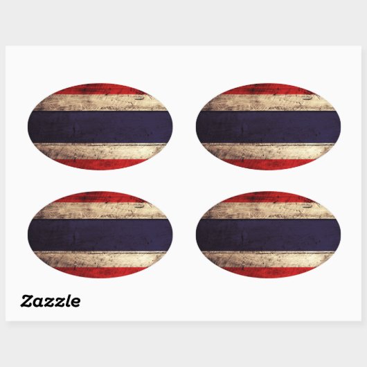 旧木造タイ国旗 楕円形シール (シート)
