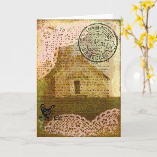 旧校舎デジタルコラージュ カード (黄色い花)