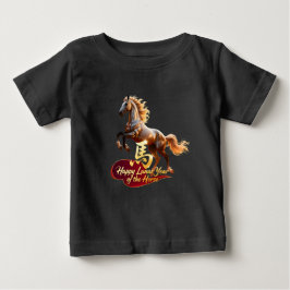 旧正月おめでとう 豪華な金の馬 ベビーTシャツ