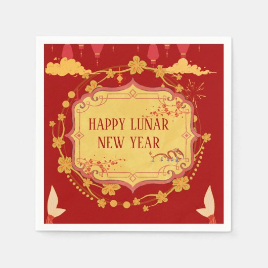 旧正月お祝い：歓喜の夜 スタンダードカクテルナプキン (正面)