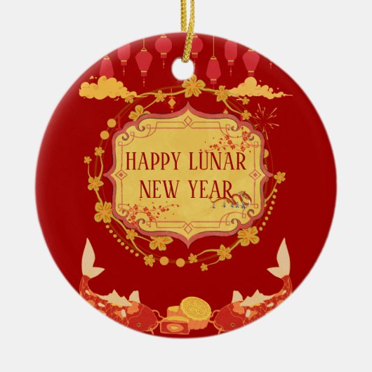 旧正月お祝い：歓喜の夜 セラミックオーナメント (正面)