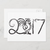 旧正月のオンドリインクブラシのイラストレーション シーズンポストカード (正面/裏面)