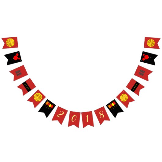 旧正月の赤い黒および金ゴールドの旗の旗布 バンティングフラッグ (全)