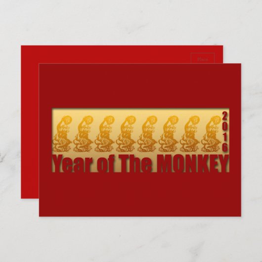 旧正月の2016年の郵便はがきのための8匹の猿 シーズンポストカード (正面/裏面)