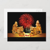 旧正月のFooの犬および花火 シーズンポストカード (正面/裏面)