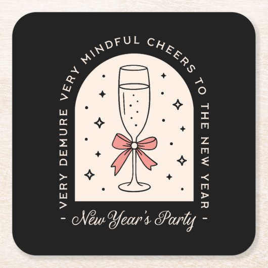 旧正月パーティーファンシーダークコケットブラック スクエアペーパーコースター (正面)