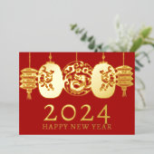 旧正月モダン金ゴールドドラゴンランタン 箔シーズンカード (立ち正面)