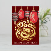 旧正月レッドランタン金ゴールド 箔シーズンカード (立ち正面)