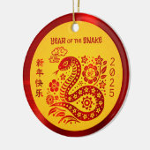 旧正月中国ののスネークレッドフォイルイエロー2025 セラミックオーナメント (左)