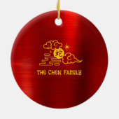 旧正月中国ののスネークレッドフォイルイエロー2025 セラミックオーナメント (裏面)