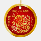 旧正月中国ののヘビ2025ゴールドフォイルレッド セラミックオーナメント (正面)