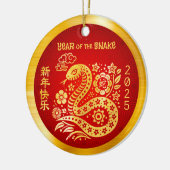 旧正月中国ののヘビ2025ゴールドフォイルレッド セラミックオーナメント (左)