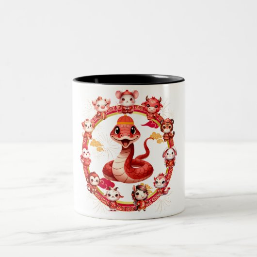 旧正月中国のヘビデザイン2 ツートーンマグカップ (中央)