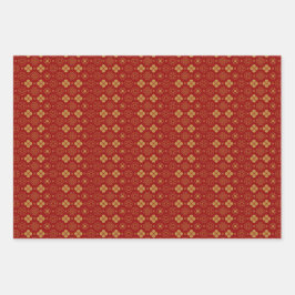 旧正月中国の赤金ゴールドゴールデン〔占星術の〕十二宮図 ラッピングペーパーシート